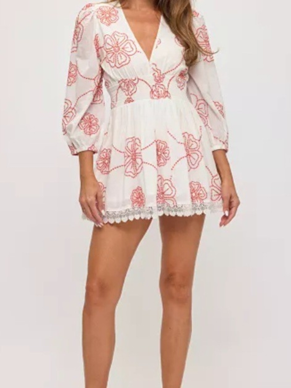 Dotti Floral Embroidered Mini Dress Cover Up XL Cotton White Orange